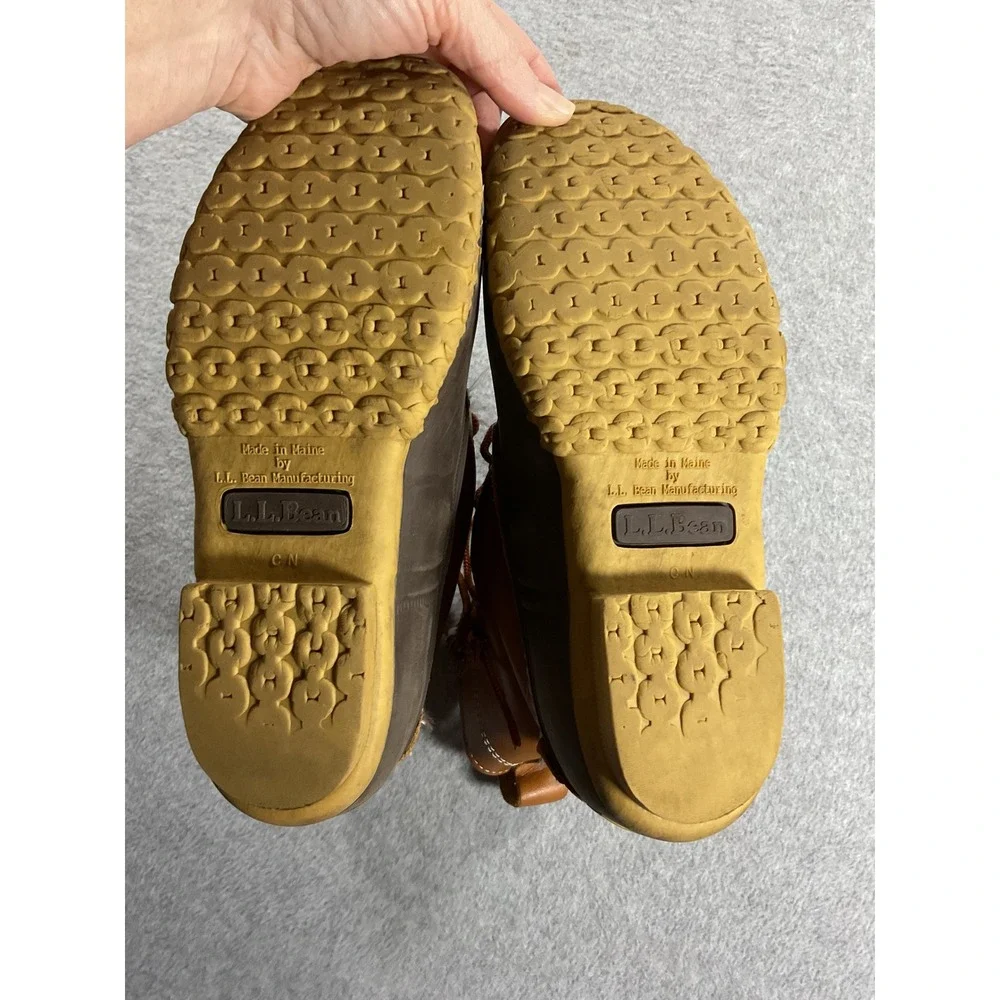 LL Bean 6 Inch Bean Boots Tan Brown Leather Rubber Duck Boots Made in Maine